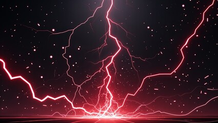 Wall Mural - Abstract impact of garnet red and coral pink glowing lightning sparks effects anime on plain black background