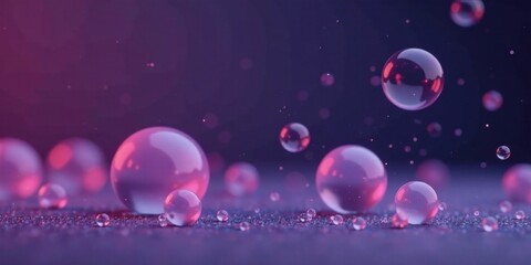 Aufkleber - Floating Spheres in a Purple Haze An Abstract Composition of Glowing Orb-like Objects on a Shimmering Surface