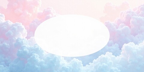 Poster - Serene Pastel Cloudscape with Blank Oval for Text or Image Placement Ideal for Dreamy Designs and Soft Backgrounds