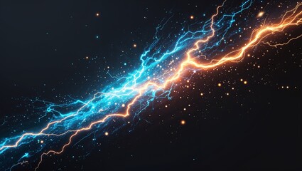 Wall Mural - Abstract impact of luminous cyan and stellar ember glowing lightning sparks effects anime on plain black background