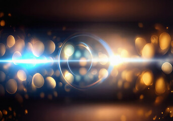 Poster - A circular glowing object in the center of the image with two beams of light extending horizontally in opposite directions.