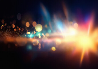 Poster - A dark background with a bright light streak and bokeh lights.
