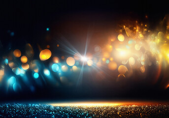 Poster - Abstract background with glowing, blurred lights, featuring a shimmering surface in the foreground.