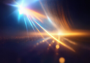 Poster - Blue and orange light rays shine out from a white center, creating a bright, glowing streak across a dark background.