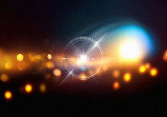 Poster - Abstract bokeh background with bright light, blurred shapes and a dark background.