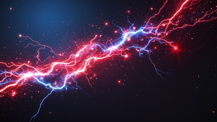 Wall Mural - Abstract impact of red and blue glowing lightning sparks effects anime on plain black background
