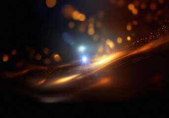 Poster - A dark background with a glowing golden curve and bokeh lights.