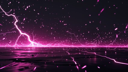 Wall Mural - Abstract impact of shard deep magenta glowing lightning sparks effects anime on plain black background