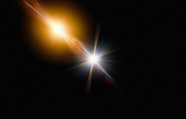 Fototapete - A white light with golden rays emanating from a central point against a black background.