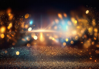 Poster - Sparkling golden glitter with blurred bokeh lights in the background.