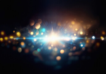 Poster - A dark background with a blurred out layer of colorful lights.