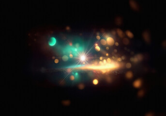 Poster - Abstract background of blurred, soft, circular lights in teal and gold.