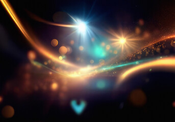 Poster - A dark background with glowing lights and a bright light source in the upper right corner.