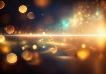 Poster - Abstract background of blurry lights and sparkles in gold, blue, and green hues.