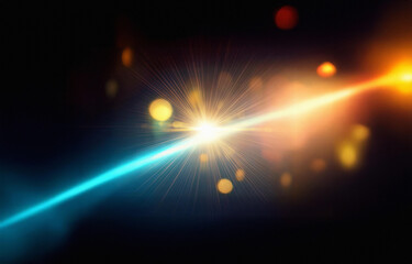 Poster - A bright, golden light source shines in the center of a black background. It's surrounded by thin rays of light that extend outward from the source.