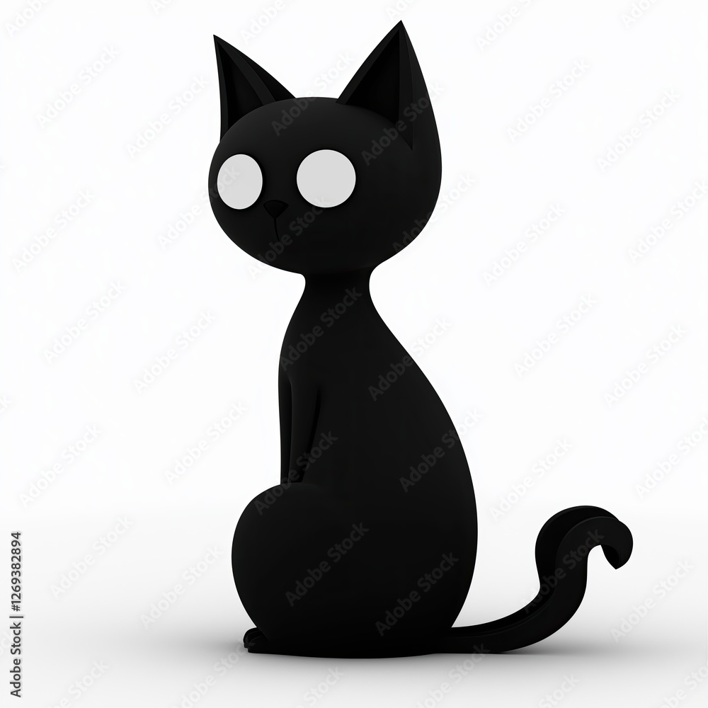 3D rendering a black silhouette of a cat sitting on a white background ...