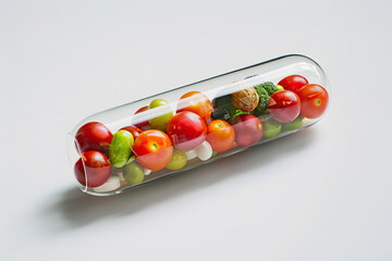 Fresh vegetables in transparent capsule