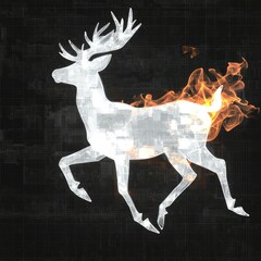 Wall Mural - fiery digital stag abstract representation of nature and technology