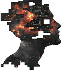 Wall Mural - pixelated cosmos the human mind as a universe of innovation and technology