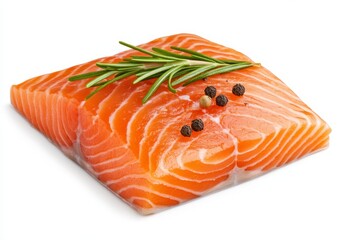 Sticker - Fresh salmon fillet with rosemary and peppercorns, isolated on white background. Ready to cook, healthy food. High quality image