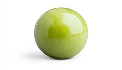 Wall Mural - Close up view of a glossy, light green sphere on a plain white background. The sphere displays subtle variations in its shade and has a smooth