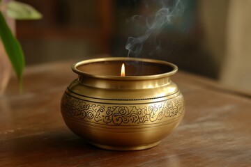 Golden Brass Incense Burner with Candle