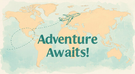  Airplane journey over vintage world map background