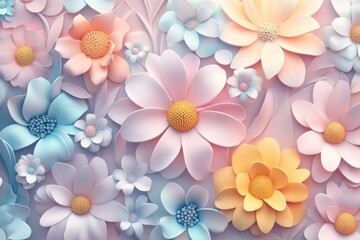 Wall Mural - Flowers, pastel, layered, textured, flat, floral background, for use in a presentation or greeting card