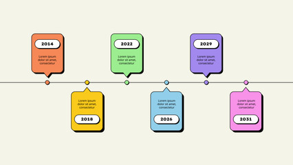 Wall Mural - Six horizontal circle elements. Concept of 6 options of business development process. Timeline vector illustration. Neobrutalism infographic template