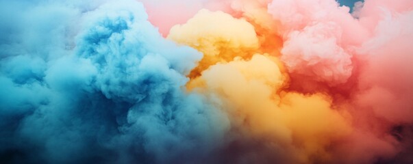 Aufkleber - Explosive smoke bomb creates vibrant backdrop with blue, pink, orange, and yellow hues
