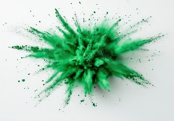 Wall Mural - Vibrant green powder explosion against a bright white background. The cloud of color is dynamic and energetic, captured in a high resolution image