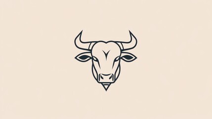 Graphic image of a bull head, minimalist design, on beige background, used for business, finance or branding