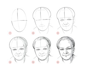 Wall Mural - pencil drawing lessons. page shows how to learn to draw a sketch of imaginary portrait of young man.