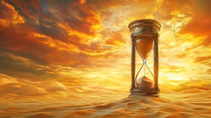 Wall Mural - Hourglass in desert sunset; time, ephemerality, concept (1)