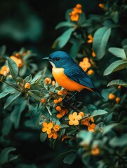 Canvas Print - Blue and Orange Bird on Tree Branch