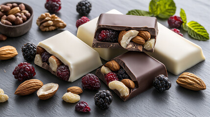 Poster -  nature-inspired white chocolate bars with mixed nuts and berries