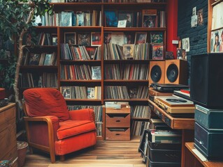 Wall Mural - Cozy Living Room with Red Chair