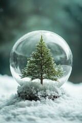 Wall Mural - snow globe with small tree