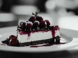 Wall Mural - Cheesecake with cherries on plate