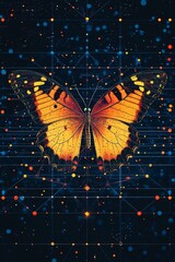 Poster - Butterfly spreading its wings in a technological network