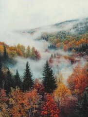 Wall Mural - Foggy Forest Trees