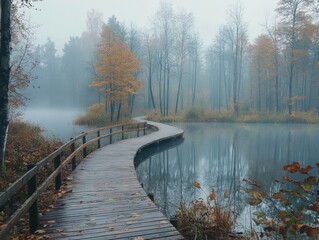 Wall Mural - Wooden Walkway Over Lake