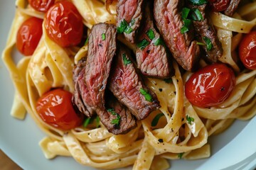 Wall Mural - Pasta with Meat and Cherry Tomatoes