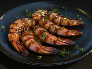 Wall Mural - Grilled Shrimp on Black Plate