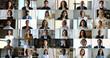© fizkes - Lot of young and old people look at camera stacked together in collage view. Head shot portrait businesspeople, students staring at cam, posing indoors using video call application for communication