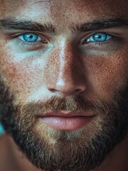 Wall Mural - Man with Blue Eyes Close-Up