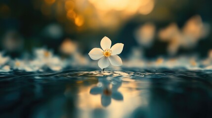 Wall Mural - White flower on calm water