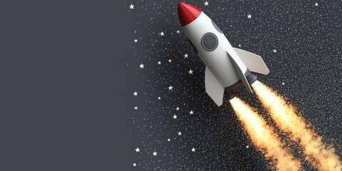 Wall Mural - rocket launching into starry night success and journey to distant galaxies exploration
