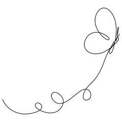 Wall Mural - Butterfly flying continuous line art drawing. Cute butterfly insect with curve line. Vector illustration isolated on white.