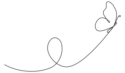 Wall Mural - Butterfly flying continuous line art drawing. Cute butterfly insect with curve line. Vector illustration isolated on white.